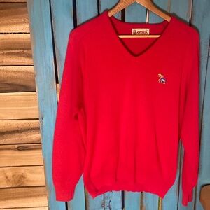 Vintage Kansas University Jayhawks v neck sweater large red embroidered made USA